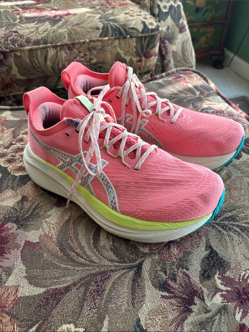 ASICS Women's Coral/Peach Athletic Running Shoes with Lime Accents
